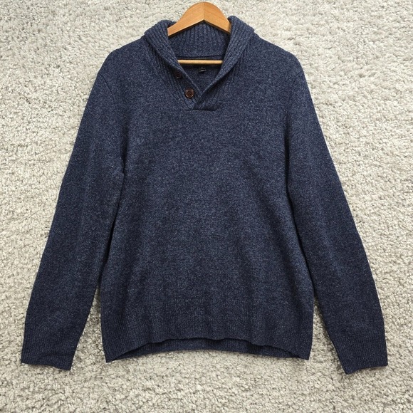J Crew Sweater Mens Small Blue Lambswool‎ Shawl Collar Knit Long Sleeve Pullover - Picture 1 of 12